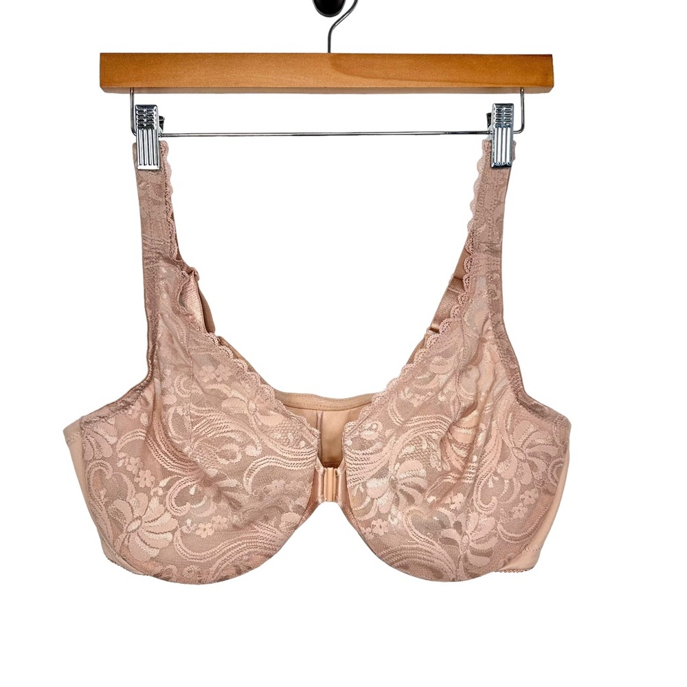 Glamorise Womens Wonderwire Front-Close Lace Bra Sz 40C Beige - Picture 2 of 7